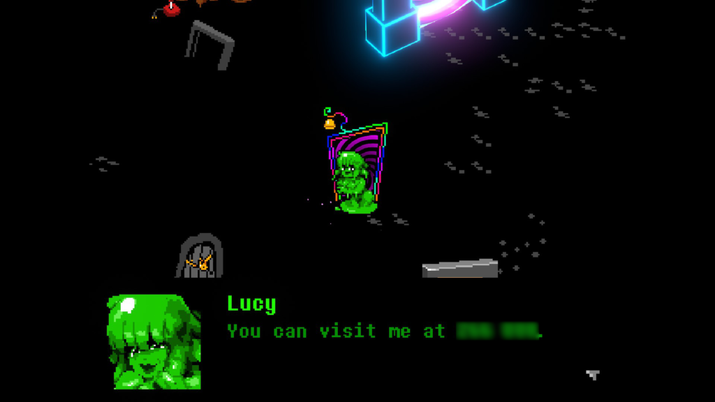 Everhood 2 A green slime woman named Lucy invites you to her hotel room