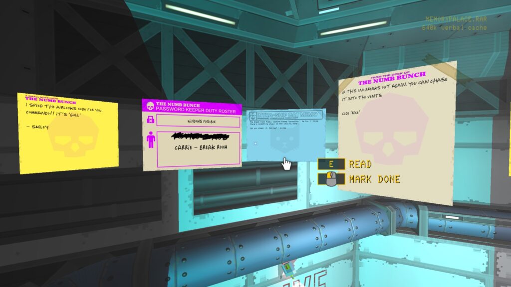 Skin Deep Several sticky notes are shown floating in the air. In the background is a bunch of metal walls and pipes