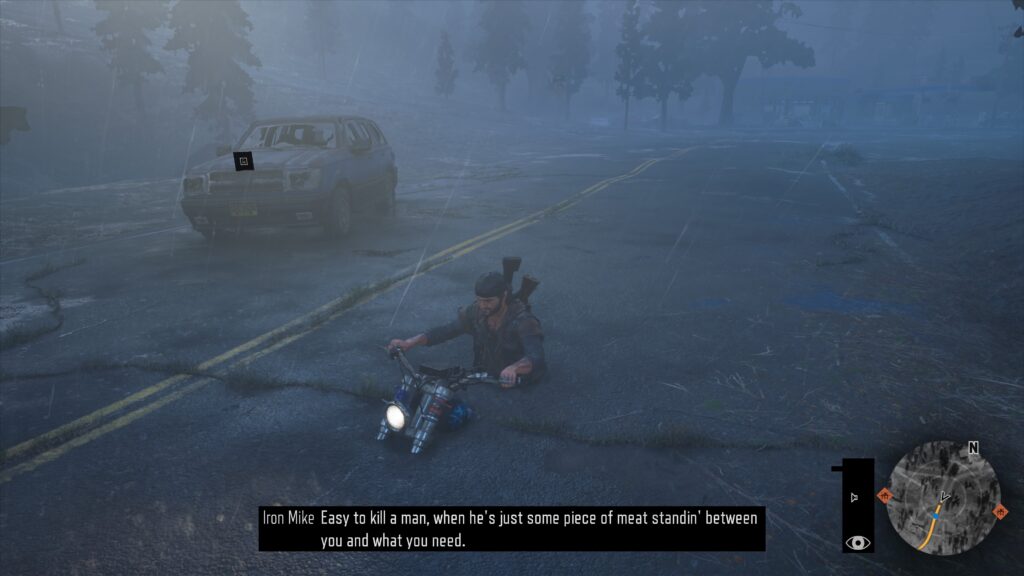 Days Gone Remastered A man riding a motorbike that's sinking into the ground