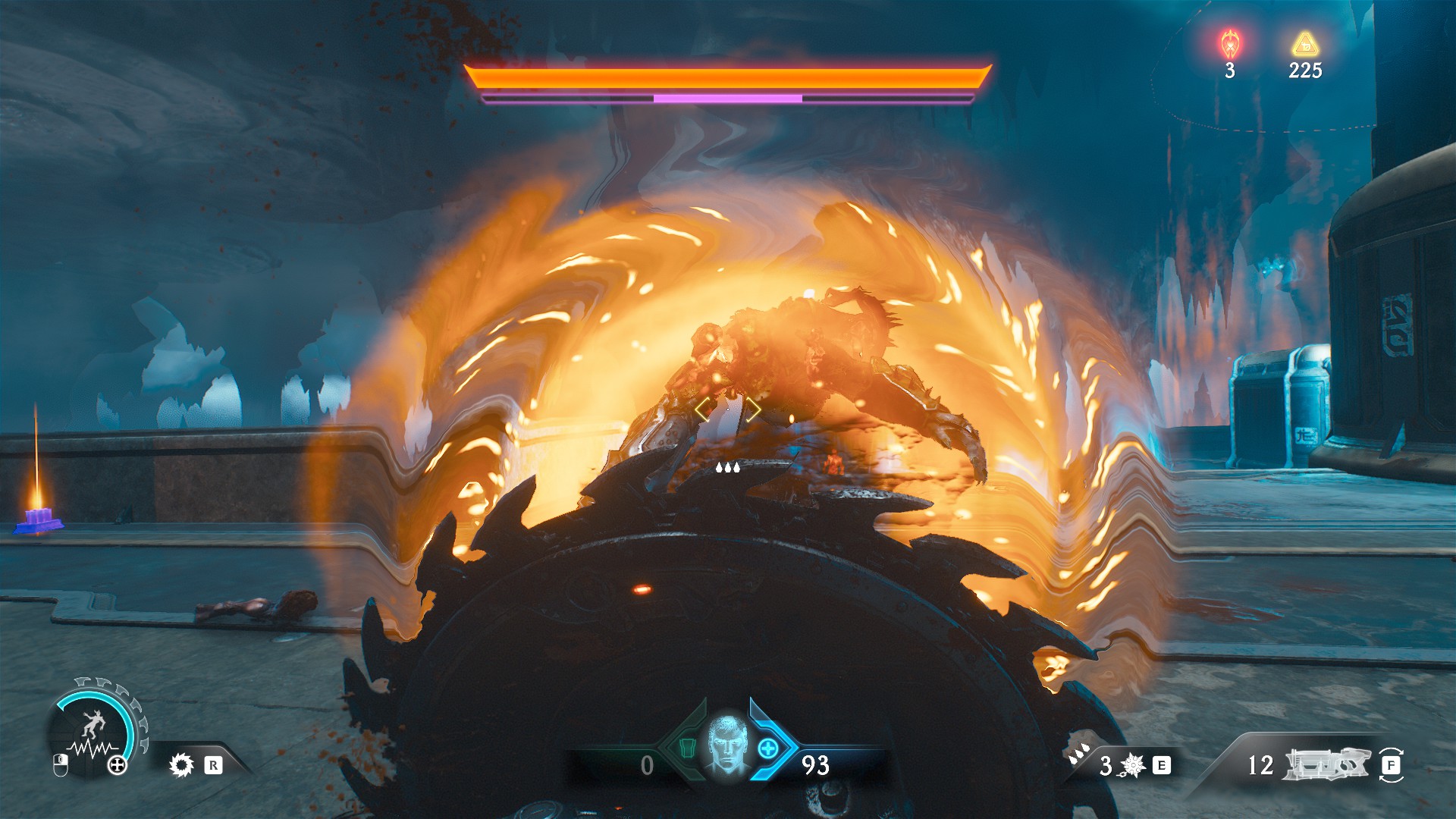 DOOM: Dark Ages A monster is being hit with a saw-blade shield