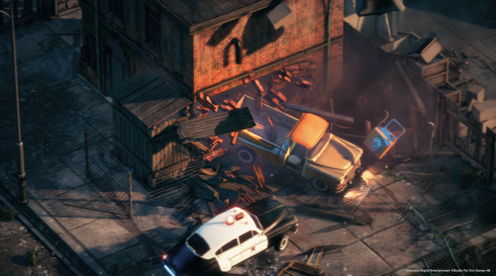 Deliver At All Costs A pickup truck that is being chased by a cop car smashes through a building